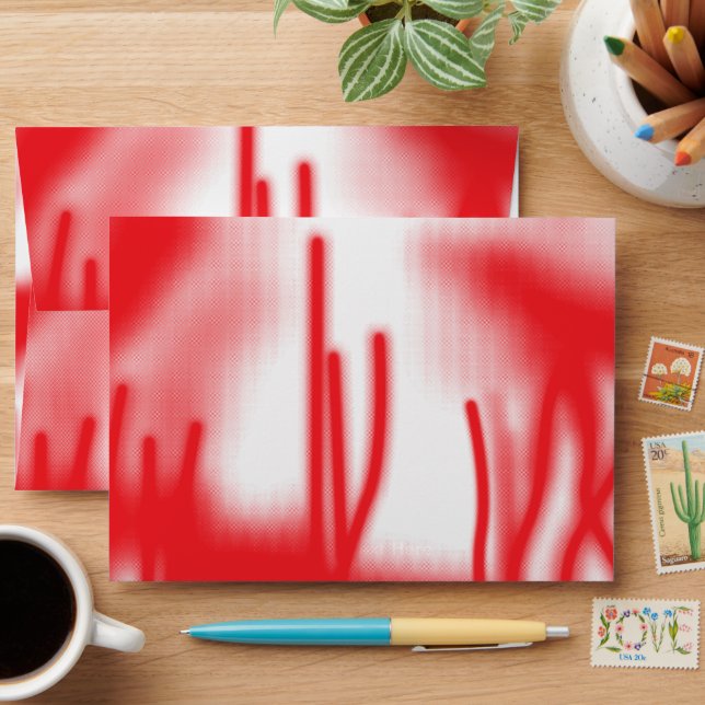 A graphic design featuring bold red and orange sha envelope (Desk)