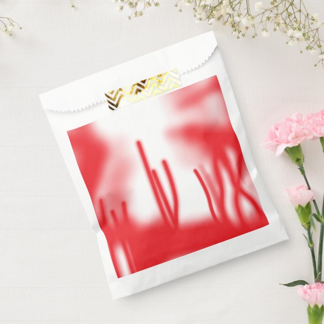 A graphic design featuring bold red and orange sha favour bags (Sealed)