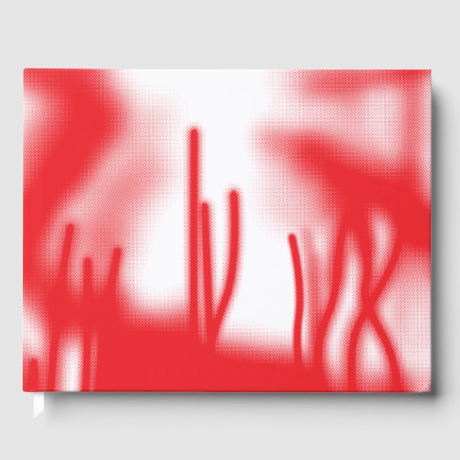 A graphic design featuring bold red and orange sha guest book (Front)