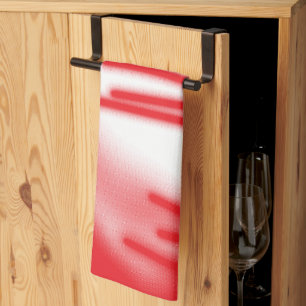 A graphic design featuring bold red and orange sha tea towel