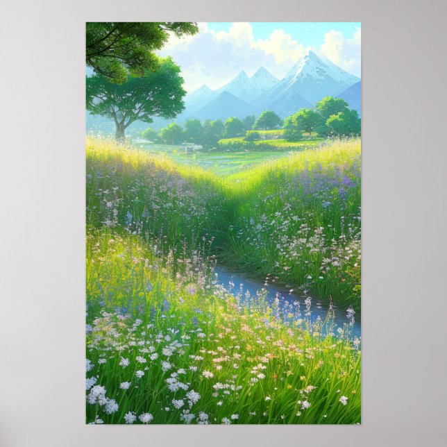 A Grassy Field by the Creek Poster (Front)