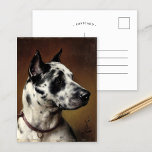 A Great Dane | Carl Reichert Postcard<br><div class="desc">A Great Dane | Carl Reichert’s A Great Dane is an elegant profile-view portrait of a striking black and white great dane set against a moody brown background. The painting captures the dog’s commanding presence and dignified expression, emphasizing its sleek coat and powerful build. Reichert’s skilful use of light and...</div>