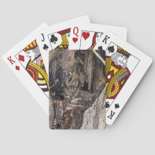 A Great Horned Owl blending in Playing Cards