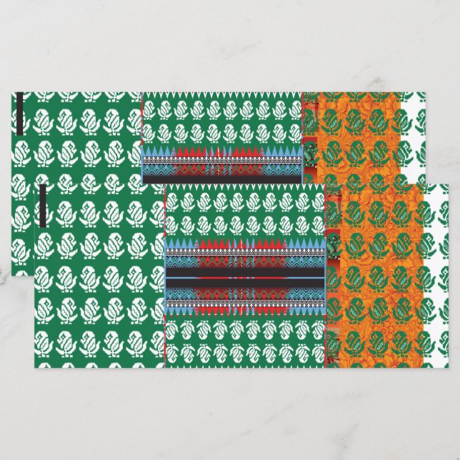 a green and black pattern with a tree in the middl menu (Front/Back)