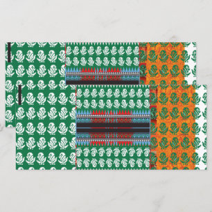 a green and black pattern with a tree in the middl menu