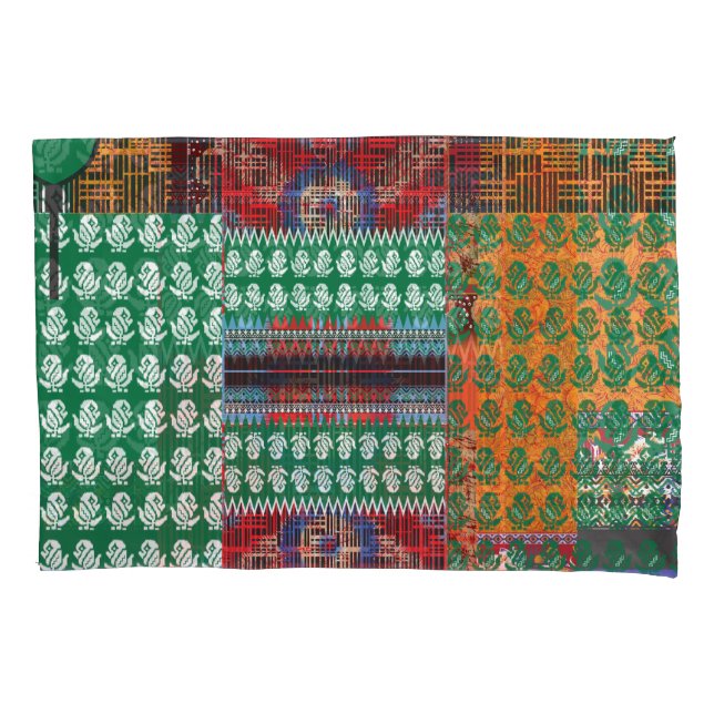 a green and black pattern with a tree in the middl pillowcase (Front)