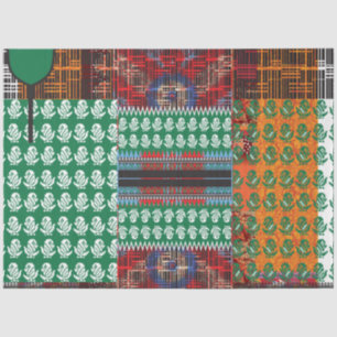 a green and black pattern with a tree in the middl tissue paper