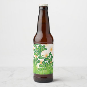 A green and gold artistic pattern depicting a tree beer bottle label
