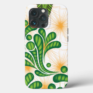 A green and gold artistic pattern depicting a tree iPhone 13 pro case