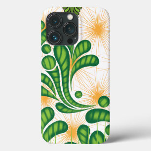 A green and gold artistic pattern depicting a tree iPhone 13 pro case