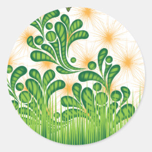A green and gold artistic pattern depicting a tree classic round sticker