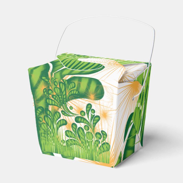 A green and gold artistic pattern depicting a tree favour box (Front Side)