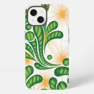 A green and gold artistic pattern depicting a tree iPhone 13 case