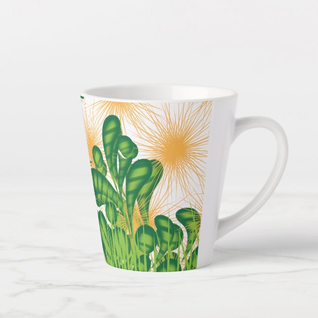 A green and gold artistic pattern depicting a tree latte mug (Right)