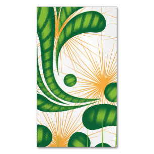 A green and gold artistic pattern depicting a tree magnetic business card
