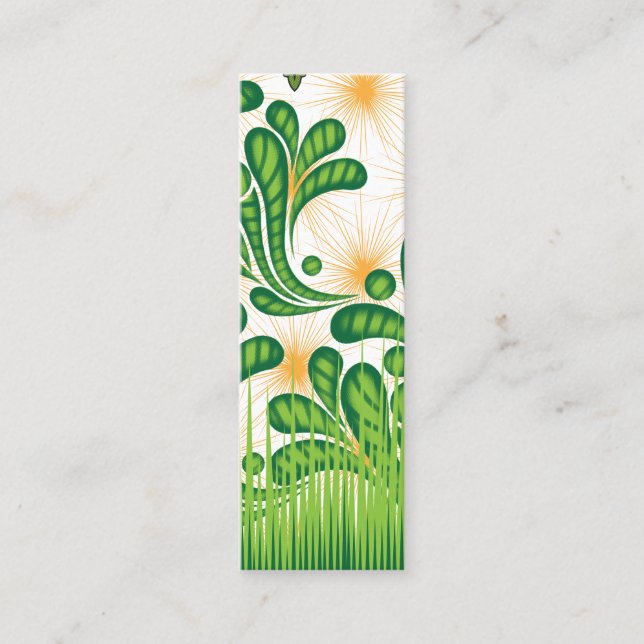 A green and gold artistic pattern depicting a tree mini business card (Front)