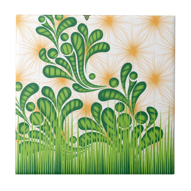 A green and gold artistic pattern depicting a tree tile (Front)