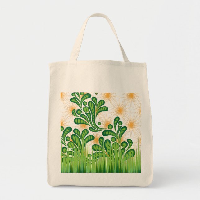 A green and gold artistic pattern depicting a tree tote bag (Front)