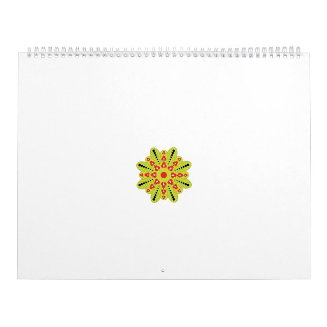 a green and red flower with black dots calendar (Cover)