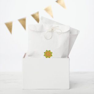 a green and red flower with black dots favour bags
