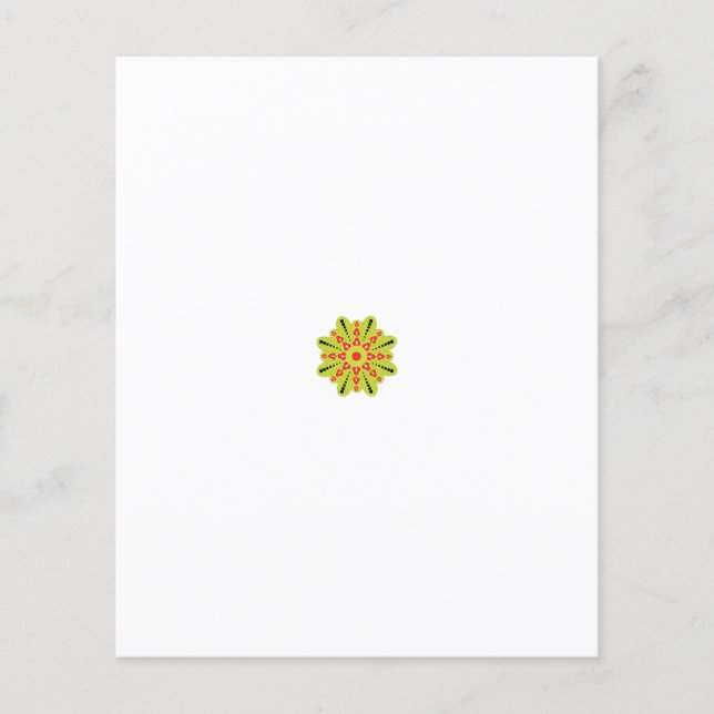 a green and red flower with black dots flyer (Front)