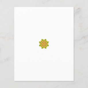 a green and red flower with black dots flyer