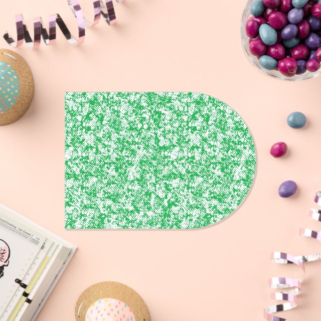 a green and white background with small white dots acrylic invitations (Insitu (Celebration))