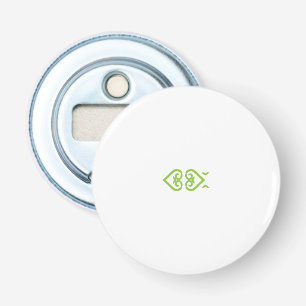 a green and white logo with a stylised design bottle opener