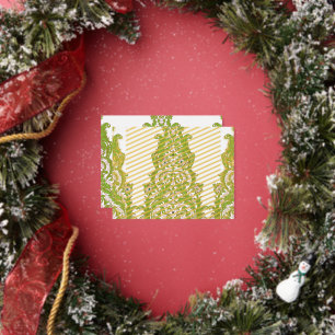 a green and white wallpaper with ornate designs foil holiday postcard