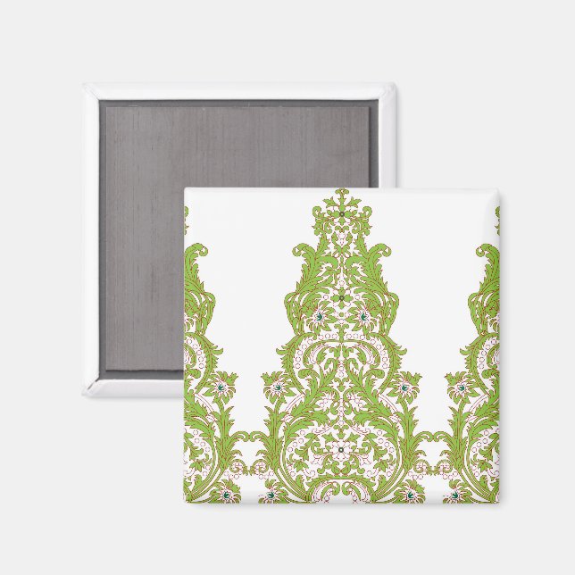 a green and white wallpaper with ornate designs magnet (Front/Back)