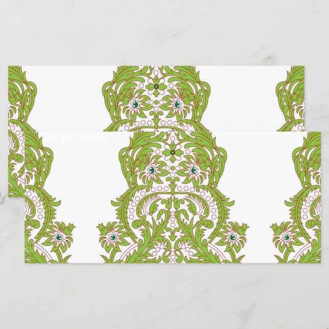 a green and white wallpaper with ornate designs menu (Front/Back)