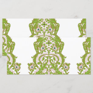 a green and white wallpaper with ornate designs menu