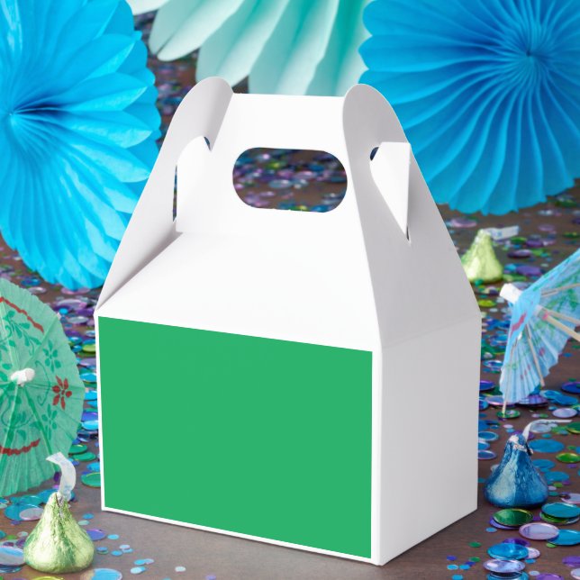 a green background with a favour box (Party)