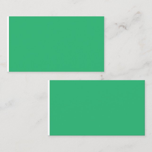 a green background with a white border calling card (Front/Back)