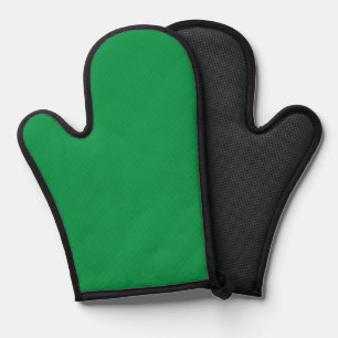 a green background with a white border oven mitt