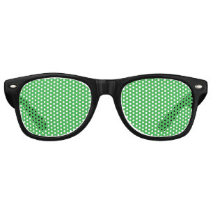 a green background with a white border retro sunglasses