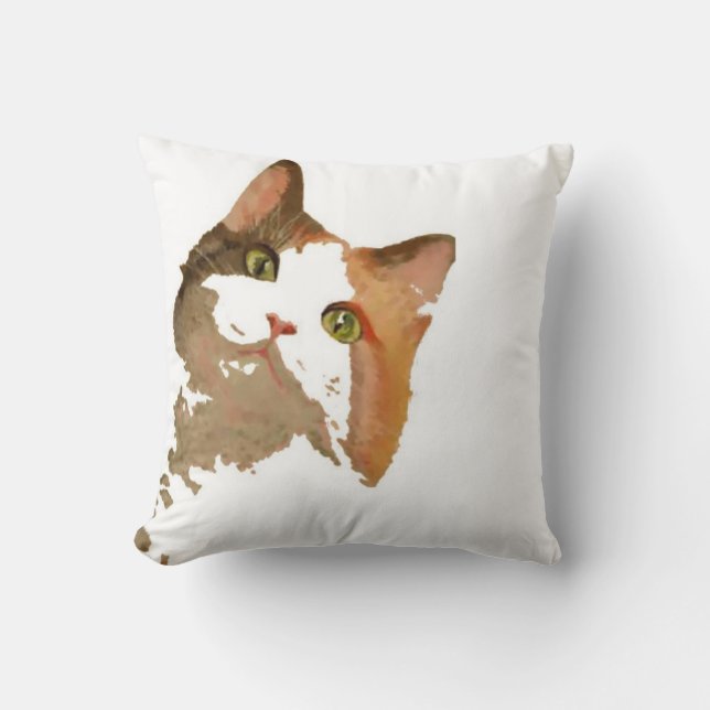 A Green Eyed Calico Cat Artistic Portrait Cushion (Front)