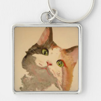 A Green Eyed Calico Cat Artistic Portrait Key Ring