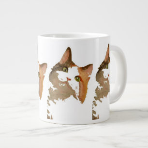 A Green Eyed Calico Cat Artistic Portrait Large Coffee Mug
