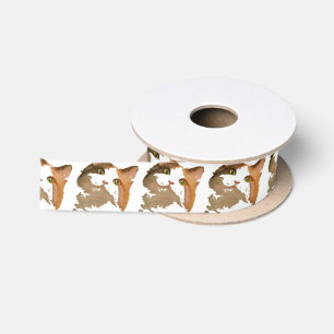 A Green Eyed Calico Cat Artistic Portrait Satin Ribbon