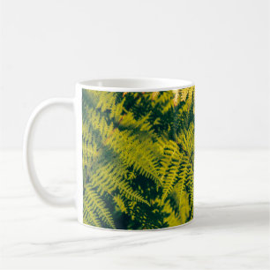 A green fern plants background with shadows. abstr coffee mug