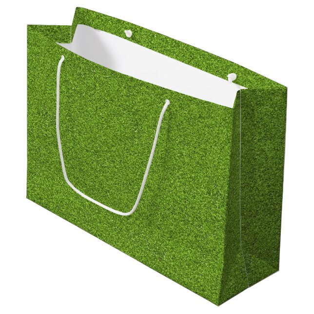A green grass shopping bag with white handles (Front Angled)