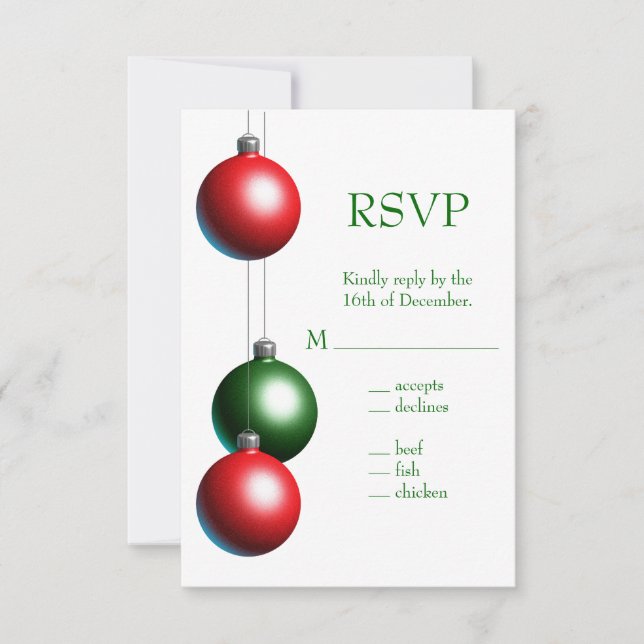 A Green Holiday Ornament RSVP Card (Front)