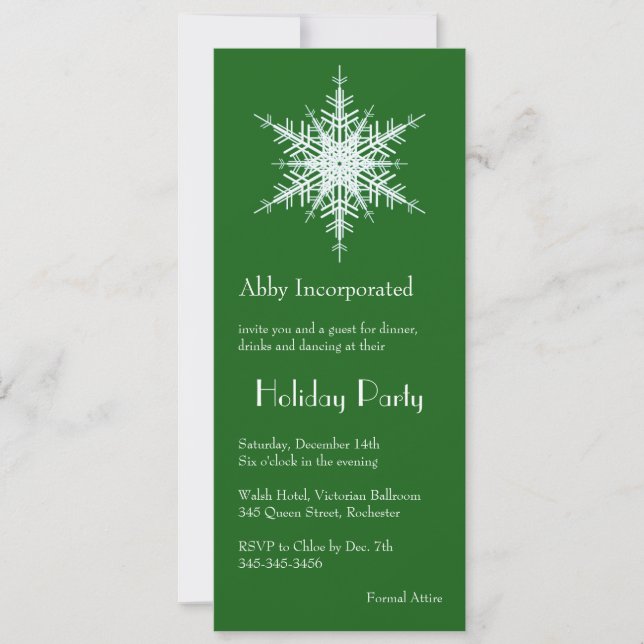 A Green Holiday Snowflake Invitation (Front)