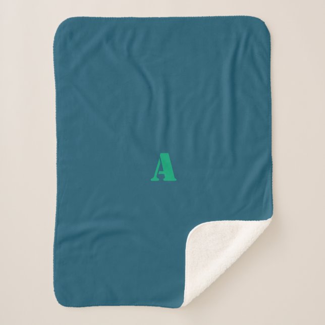 A Green Monogram Light Blue Fleece Blanket (Front)