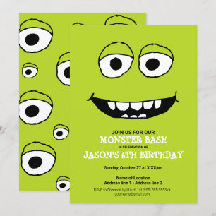 A Green Monster Bash! Cute Monster Party Invites