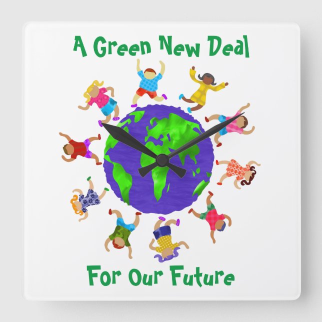A Green New Deal For Our Future Square Wall Clock (Front)