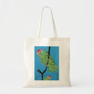 a green parrot tote bag