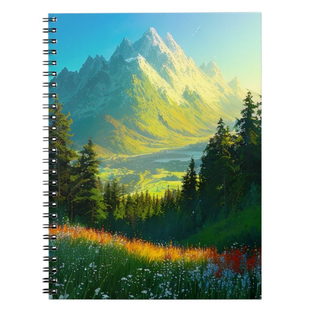 A Green Valley Flourishing with Pine Forest Notebook (Front)