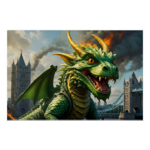 A Green Welsh Dragon Terrorizes London Poster